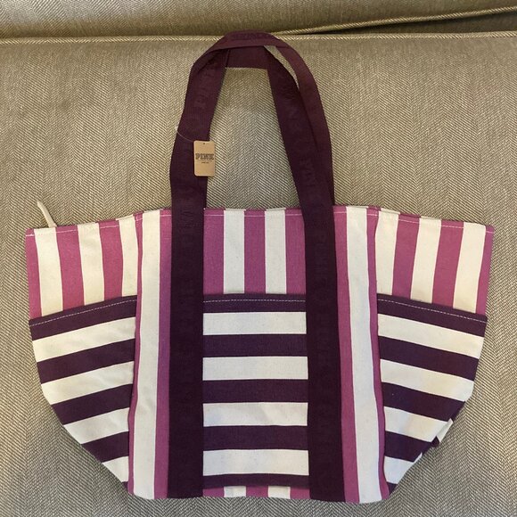 Victoria's Secret PINK  STRIPE Tote Bag Purple Pink NWT - Picture 1 of 7
